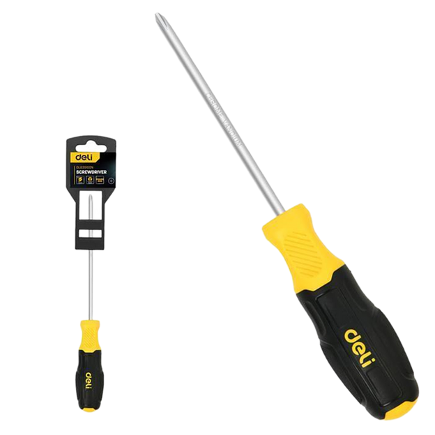 Крестовая отвертка Deli DL635100N PH1x100мм сталь Cr-V, двухкомпонентная прорезиненная рукоять фото 1