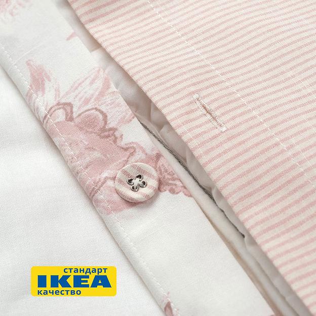 Пододеяльник 1,5 спальный, наволочка БЛОМА (ИКЕА КЮССБЛОММА) 150x200/50x70, цветочный орнамент/в полоску, бязь KL-90534927 фото 5