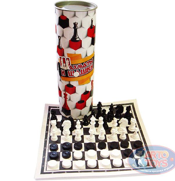 Шашки и шахматы 2в1 в тубусе ОПТ фото 2