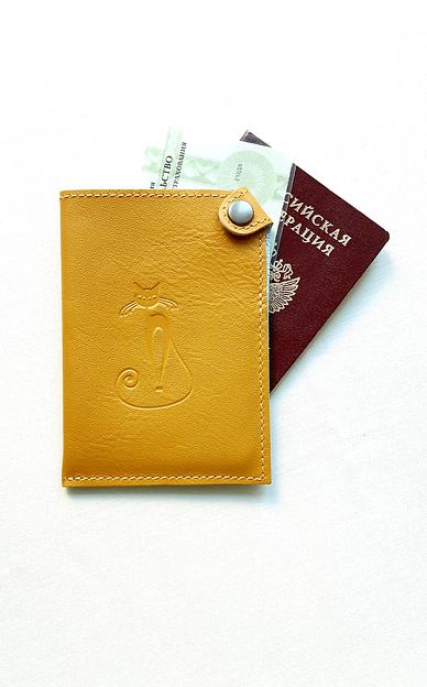 Обложка для паспорта Pattern из натуральной кожи, желтый фото 1