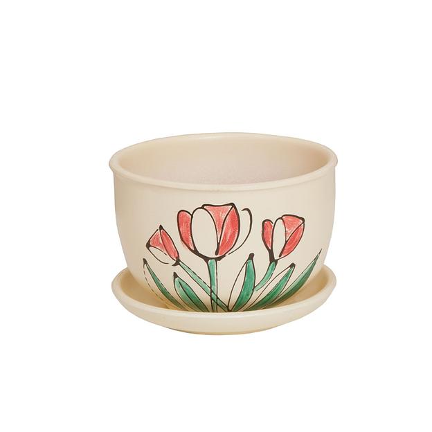 Керамический горшок с подставкой, 0,5 л., Д130 Ш130 В90, бежевый фото 1