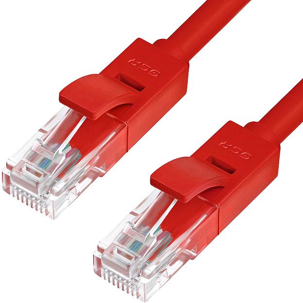 GCR Патч-корд 10.0m, кат.5e, прямой, UTP, красный, позолоченные контакты, 24 AWG, литой, ethernet high speed 1 Гбит/с, RJ45, T568B (GCR-LNC04-10.0m) фото 1