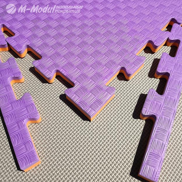 Мягкий модульный пол (будо-мат) двухсторонний 100x100 см, толщина 2,5 см, Цвет Фиолетово-оранжевый, Толщина модуля 25 мм. фото 1