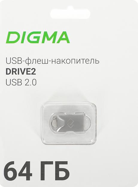 Флеш Диск Digma 64Gb DRIVE2 DGFUM064A20SR USB2.0 серебристый фото 2
