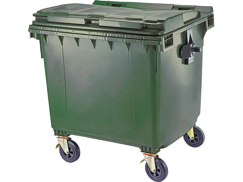 Мусорный контейнер п/э 1100л. на колёсах, с крышкой, зелёный фото 1
