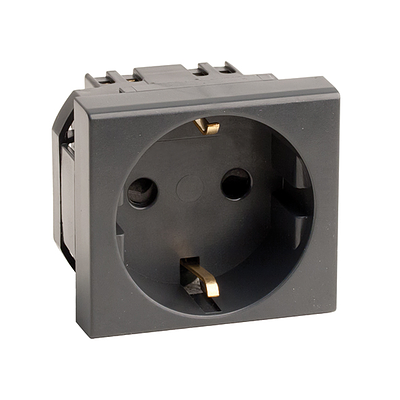 Розетка силовая 2Р+Е, со шторками, «Viva», 2 мод., цвет черный фото 1