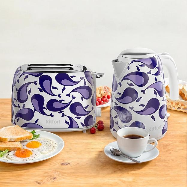 Тостер Kitfort КТ-6863 1080Вт белый/фиолетовый фото 6