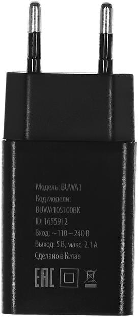 Сетевое зар./устр. Buro BUWA1 2.1A черный (BUWA10S100BK) фото 3