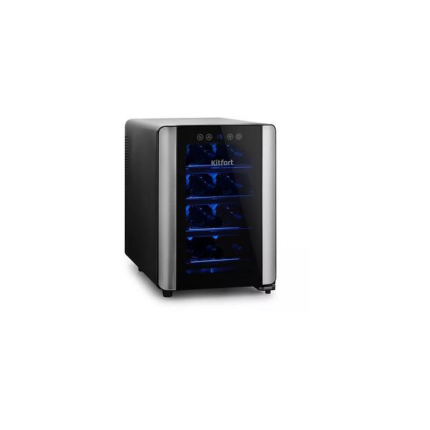 Винный шкаф однокамерный KitFort КТ-2402 вместимость: 12 бутылок, черный/серебристый фото 1