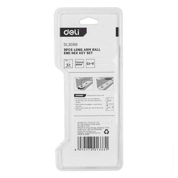 Ключи Deli Набор шестигранных ключей с шаром удлиненных Deli DL3088 9 шт размер 1,5-10 мм, пластиковый держатель фото 3
