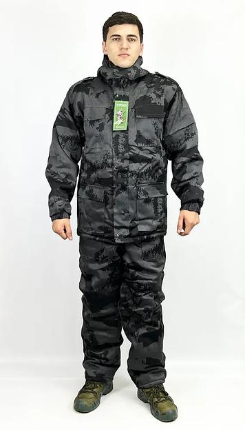 Костюм камуфляжный зимний, черно-серый, ткань «Грета», опт фото 1
