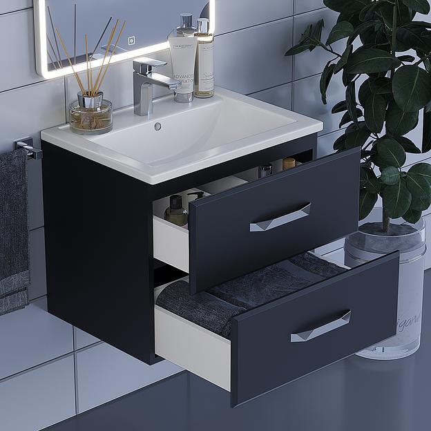 Тумба с раковиной для ванной Uperwood Foster 60 см, подвесная, черная фото 2