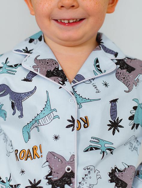 Пижама MINI DI «Алексия» дино на бледно-голубом, сатин ОПТ фото 6