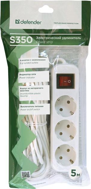 Defender Удлинитель S350 5.0 м, 3 розетки [99235] выключатель, с заземлением фото 1