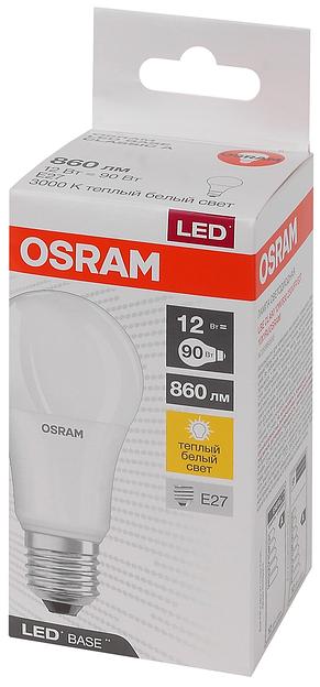 Лампа светодиодная LED Base Грушевидная 12 Вт (замена 90 Вт), 860Лм, 3000К, цоколь E27 OSRAM фото 3