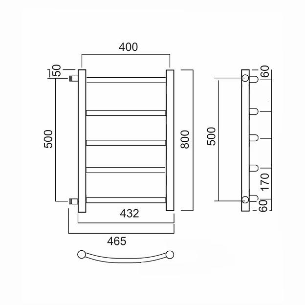 Водяной полотенцесушитель «Side» 800х400 мм (боковое подключение: правое/левое) ОПТ  фото 5