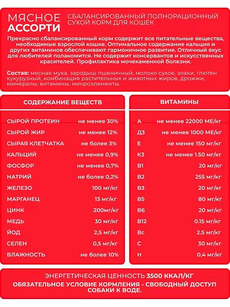 Сбалансированный полнорационный сухой корм для кошек Терагав «Рыбное ассорти» 13 кг ОПТ фото 3