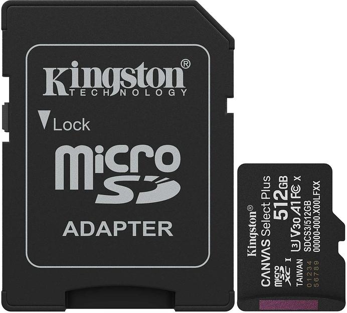 Флеш карта microSDXC 512GB Kingston SDCS3/512GB Canvas Select Plus + adapter фото 1