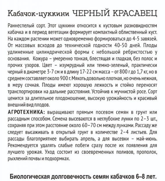 Семена кабачка Солнечная поляна «Черный красавец» 1 г ОПТ фото 2