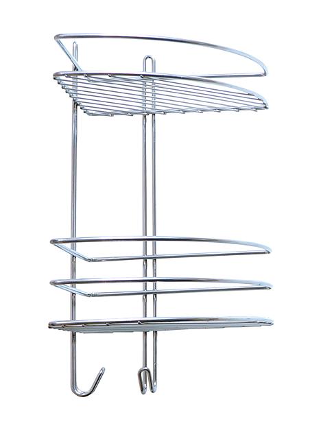 Полка для ванной комнаты «Консулл», 2-ярусная, угловая, с крючками, 200х200х350 мм, хром, арт. 48991-2 Опт фото 1