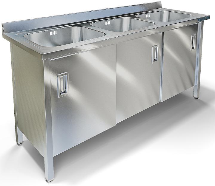 Ванна моечная цельнотянутая с фартуком (трехсекционная) ВМ-44/668 (2100x800x850 мм) фото 1