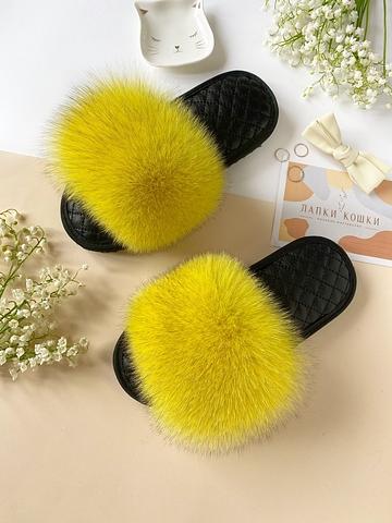 Женские тапочки из песца и стелькой из стеганой кожи фото 4