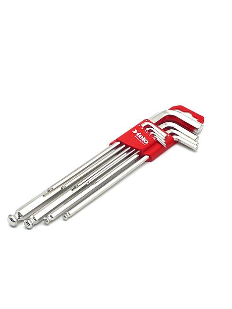 Набор ключей Г-образных шестигранных удлиненных с шаровым окончанием 9шт HEX 1,5-10,0 фото 2