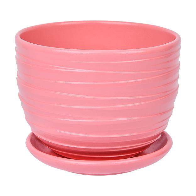 Керамический горшок Рельеф с подставкой, 0,5 л., Д115 Ш115 В105, розовый фото 1