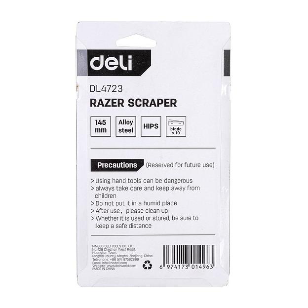 Отделочный инструмент Deli Скребок Deli DL4723 145мм + 10 лезвий, ширина лезвия 18мм, толщина лезвия 0,5мм фото 5