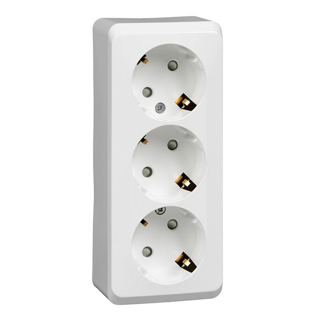 Systeme electric PA16-012B ЭТЮД O/У тройная РОЗЕТКА с заземлением со шторками 16А 250B, БЕЛЫЙ, Россия фото 1