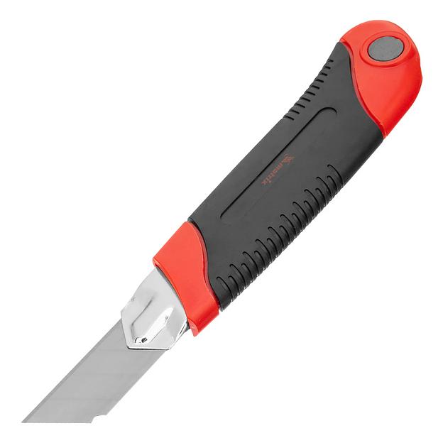 Нож, 25 мм, выдвиж. лезвие,метал. направляющая, двухкомп. корпус, винт.фиксатор, с магнитом фото 2