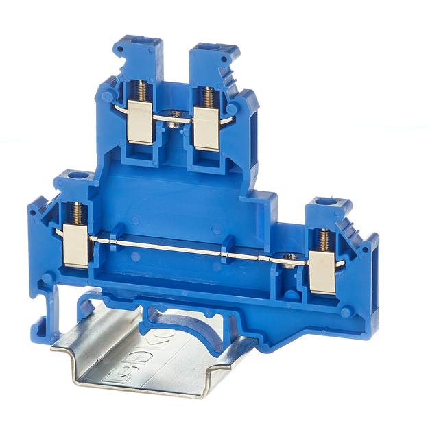 Клемма двухуровневая, винтовой зажим, 4 точки подключения, 2.5 кв.мм, синяя фото 1