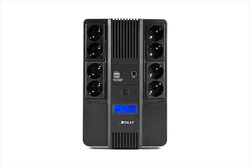 ИБП Бастион SKAT-UPS 800-AID-IN-1x9-8 ИБП 220В 480Вт, LCD, АКБ 1x 9Ач, line interactive, мод.синус, 8хSchuko,2xUS (8933) фото 1