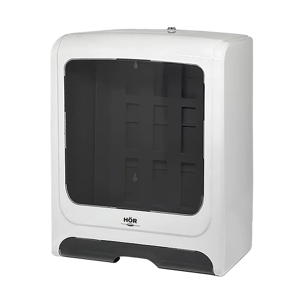 HOR Диспенсер для бумажных полотенец T1 Бизнес, корпус белый, стекло прозрачное черное, универс. система сложения (Z(C) / V(ZZ)) опт фото 1