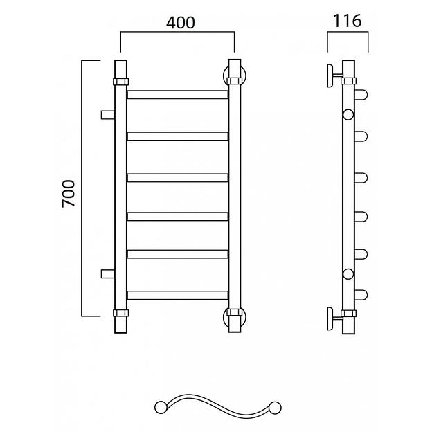 Полотенцесушитель водяной Роснерж Волна L101001 70x40 с боковым подключением 600 фото 2
