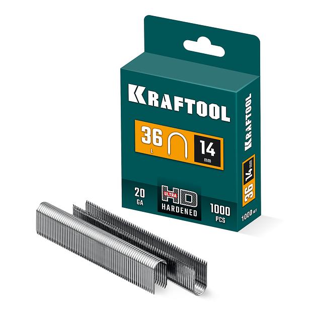 KRAFTOOL скобы тип 36 (L), 14 мм, калибр 20GA. 1000 шт (31636-14) фото 1
