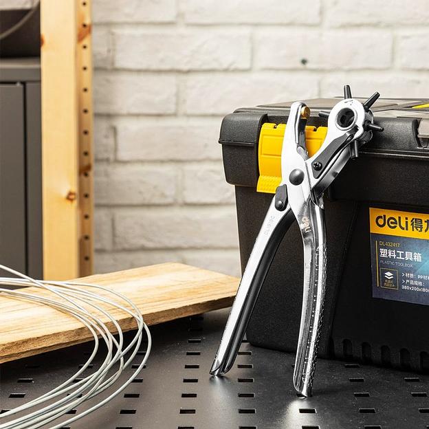 Револьверный дырокол для кожи 6-в-1 Deli DL1919С 215мм, диаметр пуансона: 2, 2,5, 3, 3,5, 4, 4,5мм, сталь Cr-V фото 8