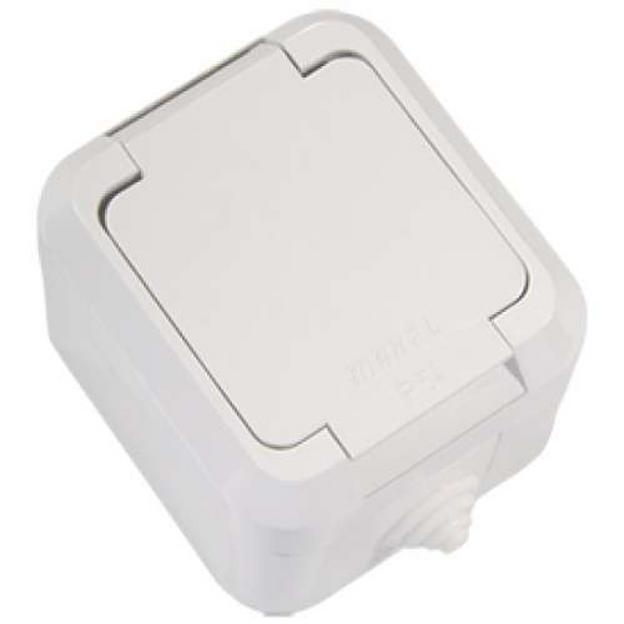 Розетка 1-м ОП 16А IP44 с заземл. с крышкой п/герм. бел. Makel 18304 фото 1