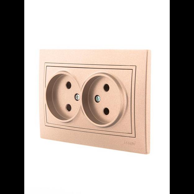 Розетка 2-м СП Mira 16А IP20 без заземл. со вставкой керамика свет. корич. перламутр. LEZARD 701-313 фото 2