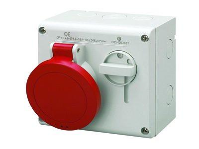 Розетка настенная с механической блокировкой и верхним расположением разъема IP44 16А 3P+E 400В фото 1