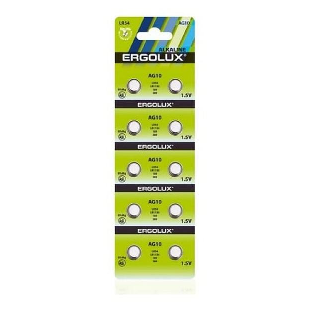 Ergolux AG10 BL-10 (AG10-BP10, LR54 /LR1130 /189 /389 батарейка для часов)(10 шт. в уп-ке) фото 1