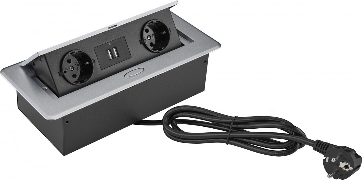 Розетка Cactus CS-SOCKET-EU/USBA-GY для столешницы серый фото 1