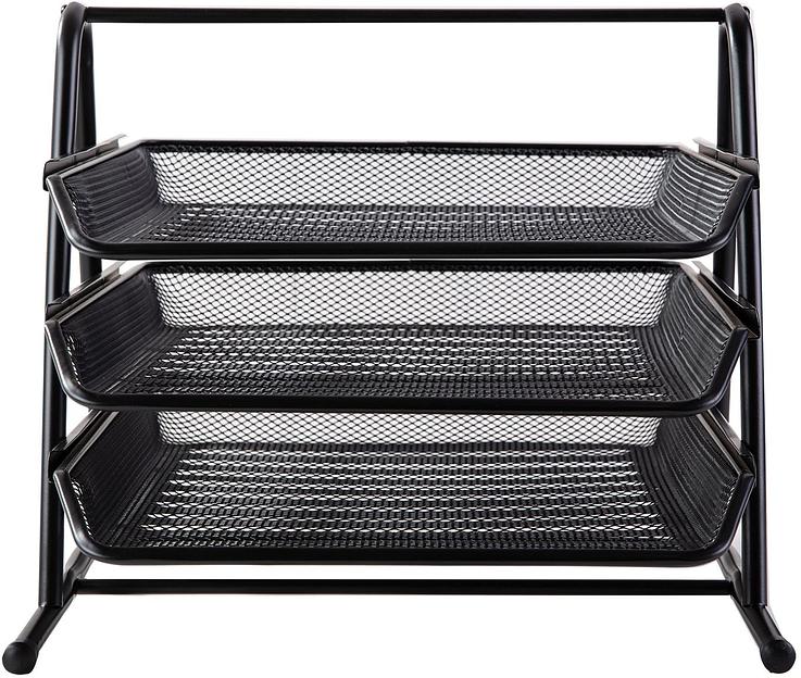 Лоток горизонтальный Deli E9181 для бумаг 350х278х275мм черный металл сетка фото 2