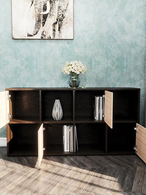 Стеллаж горизонтальный с 4 дверцами 8-секционный Wood&Stone «Малави» 310 венге линум, шимо светлый 132×32.8×67.3 см фото 5