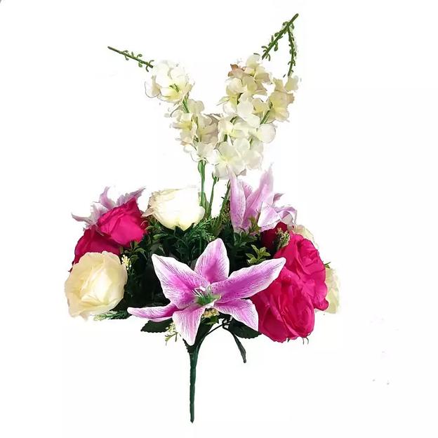 Букет 3 лилии, 12 роз и 3 ванды (люпины) 65см фото 3