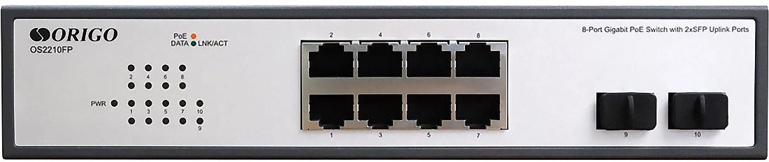 ORIGO OS2210FP/120W/A1A Неуправляемый PoE-коммутатор 8x1000Base-T PoE+, 2x1000Base-X SFP, PoE-бюджет 120 Вт фото 1