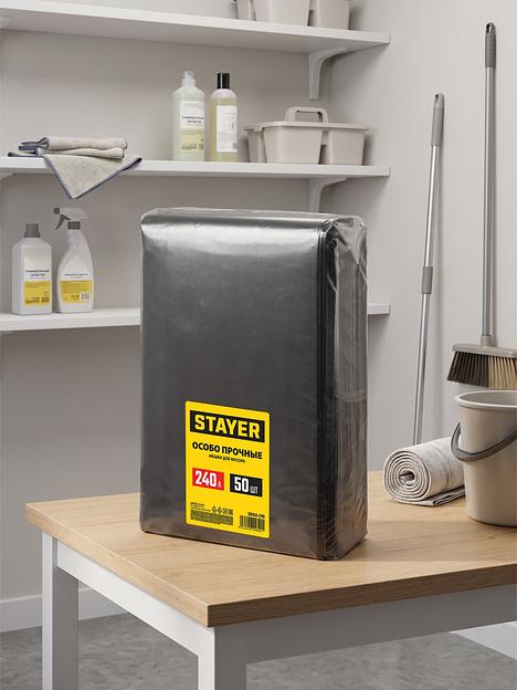 STAYER HEAVY DUTY, 240 л, 50 шт, черные, особопрочные, строительные мусорные мешки (39154-240) фото 4