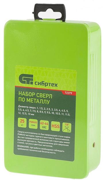 Набор сверл Сибртех 72379 по металлу (25пред.) для дрелей/перфораторов фото 1