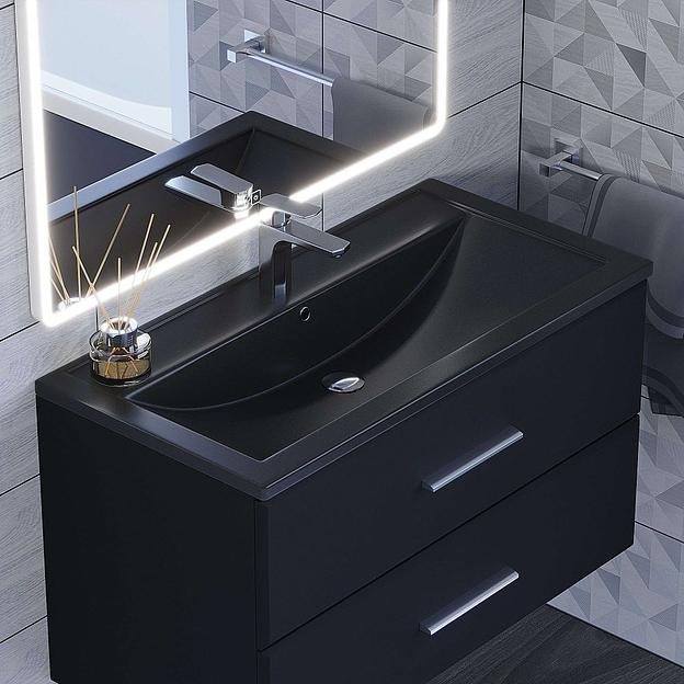 Раковина кварцевая для ванной Uperwood Foster Quartz 90 см, черная матовая, космос фото 1