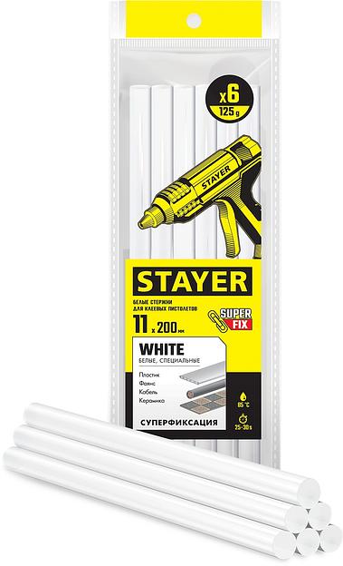 STAYER White, белые, 11 х 200 мм, 6 шт, клеевые стержни, Professional (2-06821-W-S06) фото 1